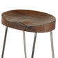 Ela 30 Inch Bar Stool with Mango Wood Saddle Seat Iron Frame Brown and Silver By The Urban Port UPT-263791