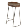 Ela 30 Inch Bar Stool with Mango Wood Saddle Seat Iron Frame Brown and Silver By The Urban Port UPT-263791