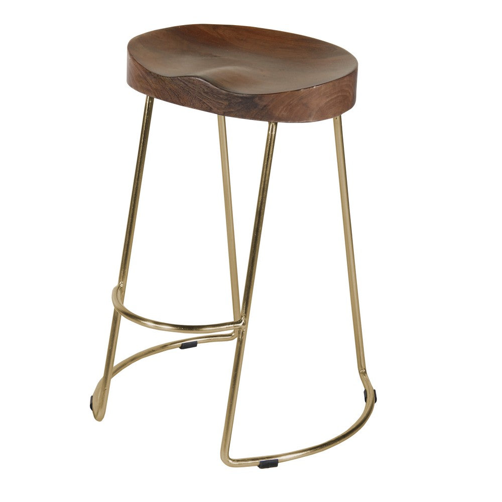 Ela 30 Inch Mango Wood Bar Stool Saddle Seat Iron Set of 2 Walnut Brown Gold By The Urban Port UPT-263793