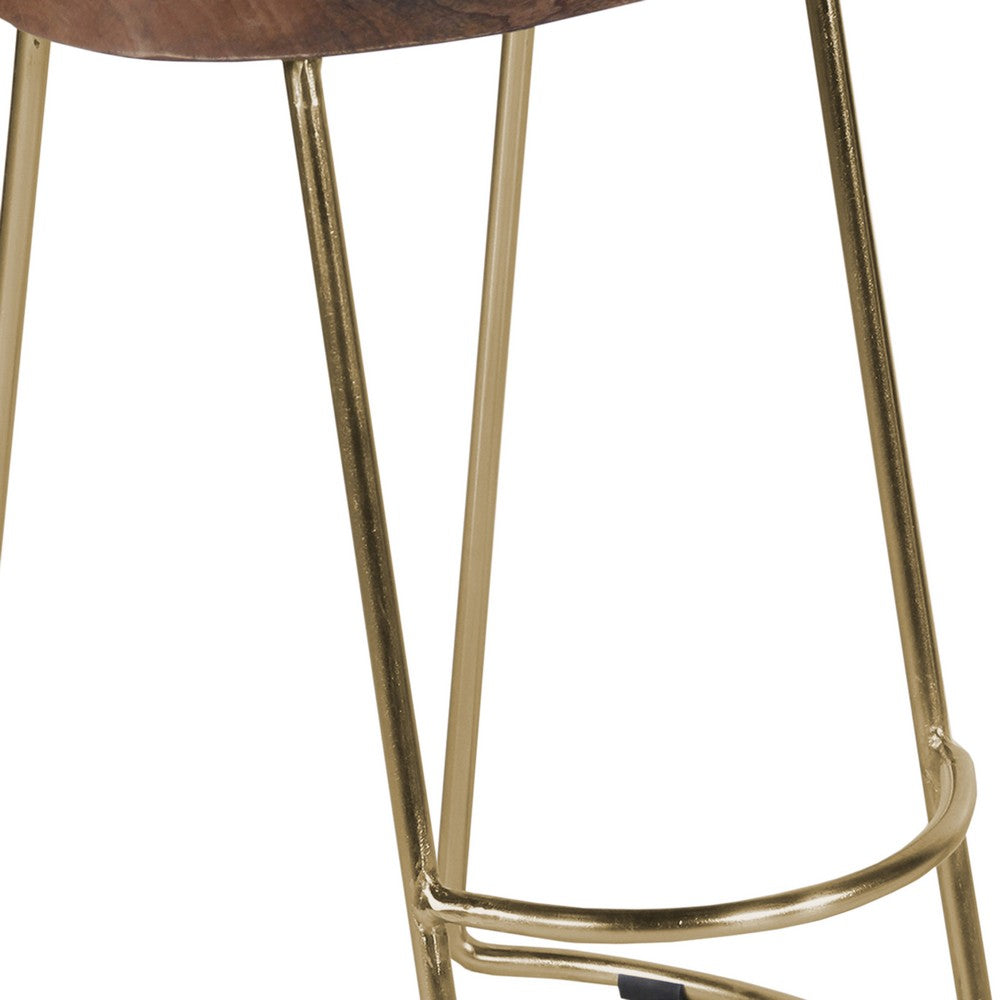 Ela 30 Inch Mango Wood Bar Stool Saddle Seat Iron Set of 2 Walnut Brown Gold By The Urban Port UPT-263793