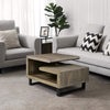 30 Inch Handcrafted Geometric G Coffee Table, Weathered Gray Mango Wood Frame, Black Powder Coated Base By The Urban Port