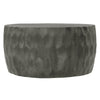 33 Inch Wooden Round Drum Coffee Table with Geometric Carved Pattern, Gray By The Urban Port