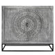 Zera 39 Inch Accent Cabinet with 2 Doors Hand Carved Medallion Sandblasted Gray Mango Wood Black Iron Frame By The Urban Port UPT-271294