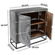 Zera 39 Inch Accent Cabinet with 2 Doors, Hand Carved Medallion, Sandblasted Gray Mango Wood, Black Iron Frame By The Urban Port
