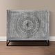Zera 39 Inch Accent Cabinet with 2 Doors Hand Carved Medallion Sandblasted Gray Mango Wood Black Iron Frame By The Urban Port UPT-271294