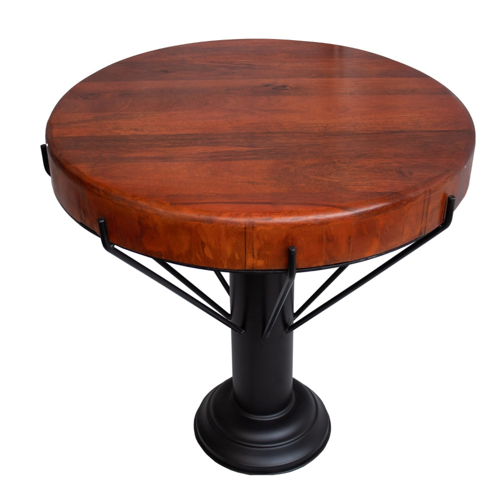 26 Inch Handcrafted Round Side End Table Thick Mango Wood Top Black Iron Pedestal Base By The Urban Port UPT-271315