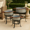 21, 18, and 16 Inch 3 Piece Round Tub Metal Planter Set with Stand in Galvanized Gray and Black Iron By The Urban Port