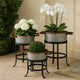 21, 18, and 16 Inch 3 Piece Round Tub Metal Planter Set with Stand in Galvanized Gray and Black Iron By The Urban Port