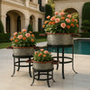 21, 18, and 16 Inch 3 Piece Round Tub Metal Planter Set with Stand in Galvanized Gray and Black Iron By The Urban Port