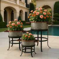 manhasset 2-piece iron pot planter set Buy 21, 18, and 16'' 3pcs Round Tub Metal Planter Set, Stand in