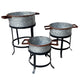 21, 18, and 16 Inch 3 Piece Round Tub Metal Planter Set with Stand in Galvanized Gray and Black Iron By The Urban Port