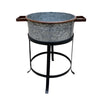 21, 18, and 16 Inch 3 Piece Round Tub Metal Planter Set with Stand in Galvanized Gray and Black Iron By The Urban Port