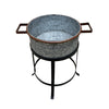 21, 18, and 16 Inch 3 Piece Round Tub Metal Planter Set with Stand in Galvanized Gray and Black Iron By The Urban Port