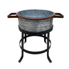 21, 18, and 16 Inch 3 Piece Round Tub Metal Planter Set with Stand in Galvanized Gray and Black Iron By The Urban Port