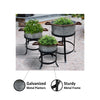 21, 18, and 16 Inch 3 Piece Round Tub Metal Planter Set with Stand in Galvanized Gray and Black Iron By The Urban Port