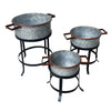 21, 18, and 16 Inch 3 Piece Round Tub Metal Planter Set with Stand in Galvanized Gray and Black Iron By The Urban Port