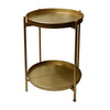 Vica 20 Inch High Round Side End Table with 2 Tier Iron Frame, Matte Gold By The Urban Port
