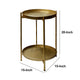 Vica 20 Inch High Round Side End Table with 2 Tier Iron Frame, Matte Gold By The Urban Port