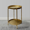 Vica 20 Inch High Round Side End Table with 2 Tier Iron Frame, Matte Gold By The Urban Port