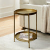 Vica 20 Inch High Round Side End Table with 2 Tier Iron Frame, Matte Gold By The Urban Port