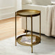 Vica 20 Inch High Round Side End Table with 2 Tier Iron Frame, Matte Gold By The Urban Port