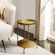 Vica 20 Inch High Round Side End Table with 2 Tier Iron Frame, Matte Gold By The Urban Port