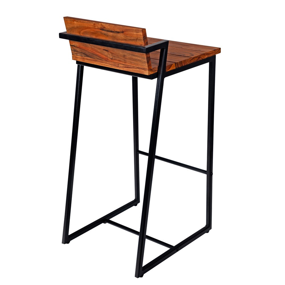 35 Inch Industrial Style Acacia Wood Barstool with Metal Frame Brown and Black By The Urban Port UPT-272013