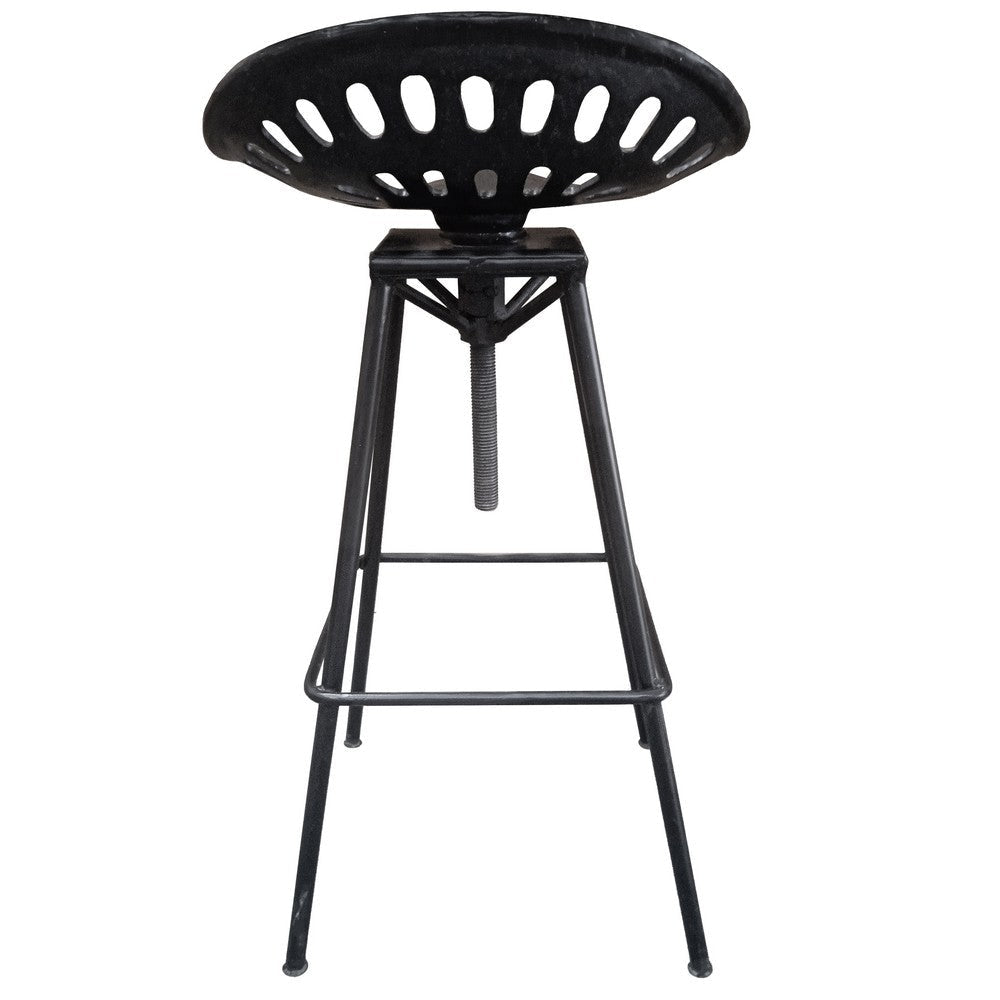 38 Inch Industrial Metal Barstool with Footrest Swivel Adjustable Seat Height Angled Legs Black By The Urban Port UPT-272524