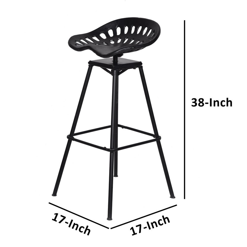 38 Inch Industrial Metal Barstool with Footrest Swivel Adjustable Seat Height Angled Legs Black By The Urban Port UPT-272524