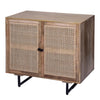 35 Inch Handcrafted Accent Cabinet with 2 Mesh Rattan Doors, Black Iron Legs, Natural Brown Mango Wood Frame  By The Urban Port