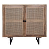 35 Inch Handcrafted Accent Cabinet with 2 Mesh Rattan Doors, Black Iron Legs, Natural Brown Mango Wood Frame  By The Urban Port