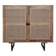35 Inch Handcrafted Accent Cabinet with 2 Mesh Rattan Doors, Black Iron Legs, Natural Brown Mango Wood Frame  By The Urban Port