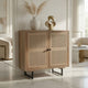 35 Inch Handcrafted Accent Cabinet with 2 Mesh Rattan Doors, Black Iron Legs, Natural Brown Mango Wood Frame  By The Urban Port
