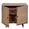 35 Inch Handcrafted Accent Cabinet with 2 Mesh Rattan Doors, Black Iron Legs, Natural Brown Mango Wood Frame  By The Urban Port