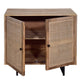 35 Inch Handcrafted Accent Cabinet with 2 Mesh Rattan Doors, Black Iron Legs, Natural Brown Mango Wood Frame  By The Urban Port