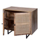 35 Inch Handcrafted Accent Cabinet with 2 Mesh Rattan Doors, Black Iron Legs, Natural Brown Mango Wood Frame  By The Urban Port