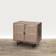 35 Inch Handcrafted Accent Cabinet with 2 Mesh Rattan Doors, Black Iron Legs, Natural Brown Mango Wood Frame  By The Urban Port