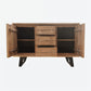 40 Inch Sideboard Buffet Console with 2 Cabinets, Brown Acacia Wood, 3 Drawers, Black Iron Base The Urban Port