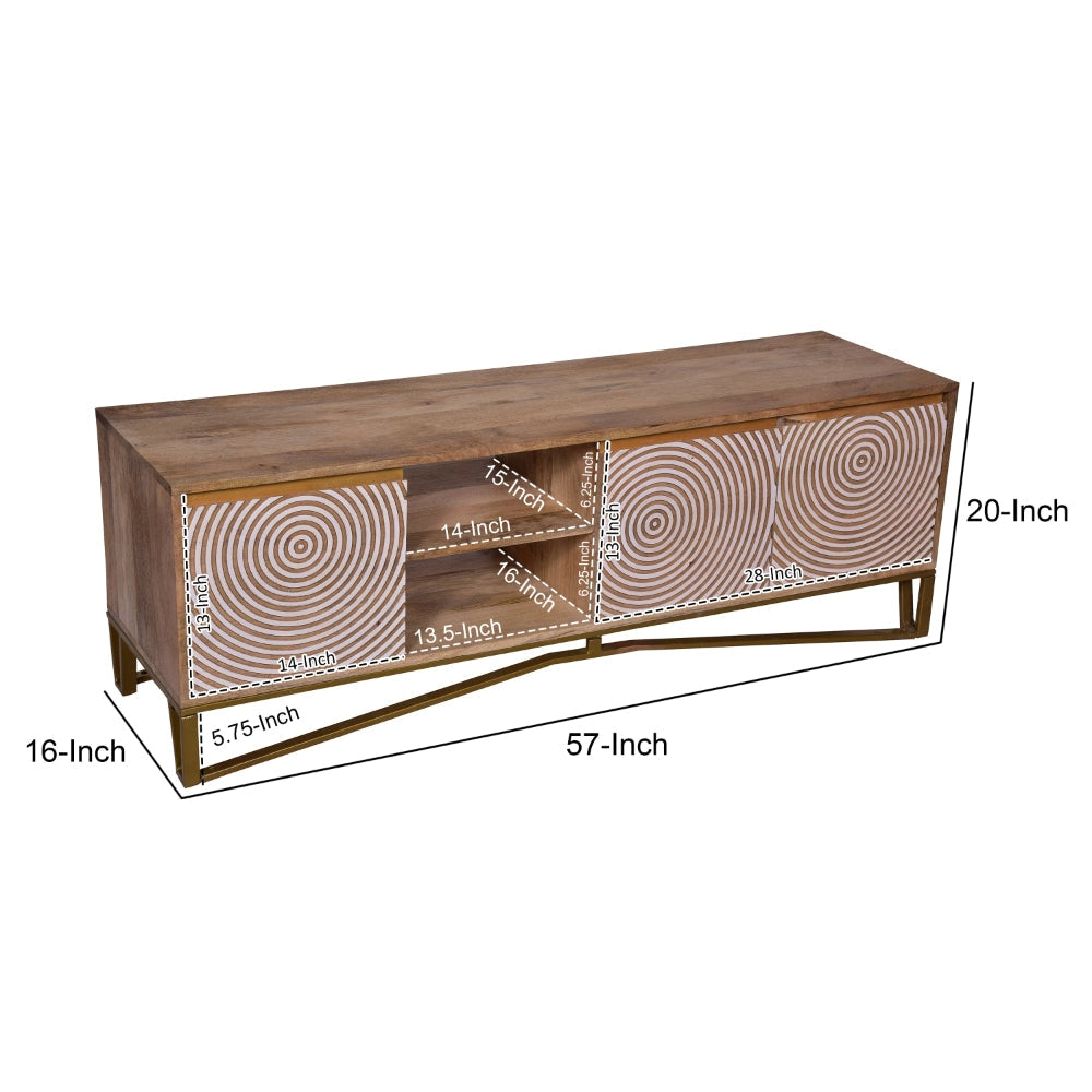 Ally 57 Inch TV Media Entertainment Cabinet Console Mango Wood With Metal Base Natural Brown Gold By The Urban Port UPT-272538