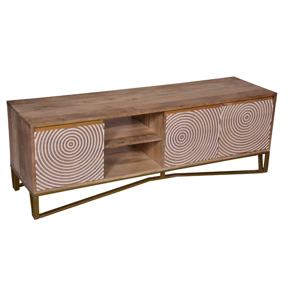 Ally 57 Inch TV Media Entertainment Cabinet Console Mango Wood With Metal Base Natural Brown Gold By The Urban Port UPT-272538