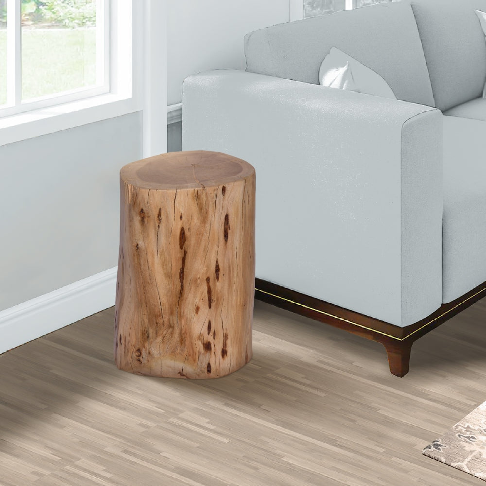 17 Inch Accent Stump Stool End Table Live Edge Acacia Wood Log with Grain and Knot Details Natural Brown By The Urban Port UPT-272548