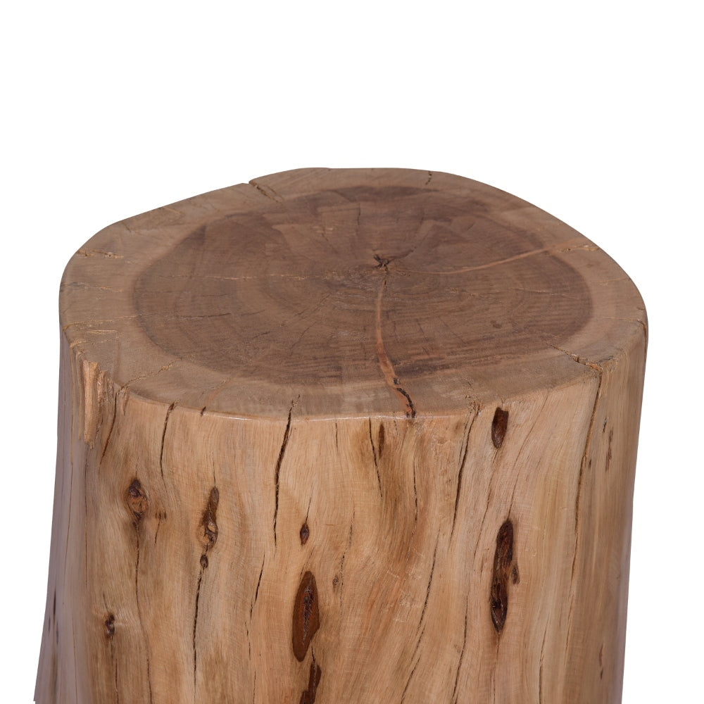 17 Inch Accent Stump Stool End Table Live Edge Acacia Wood Log with Grain and Knot Details Natural Brown By The Urban Port UPT-272548
