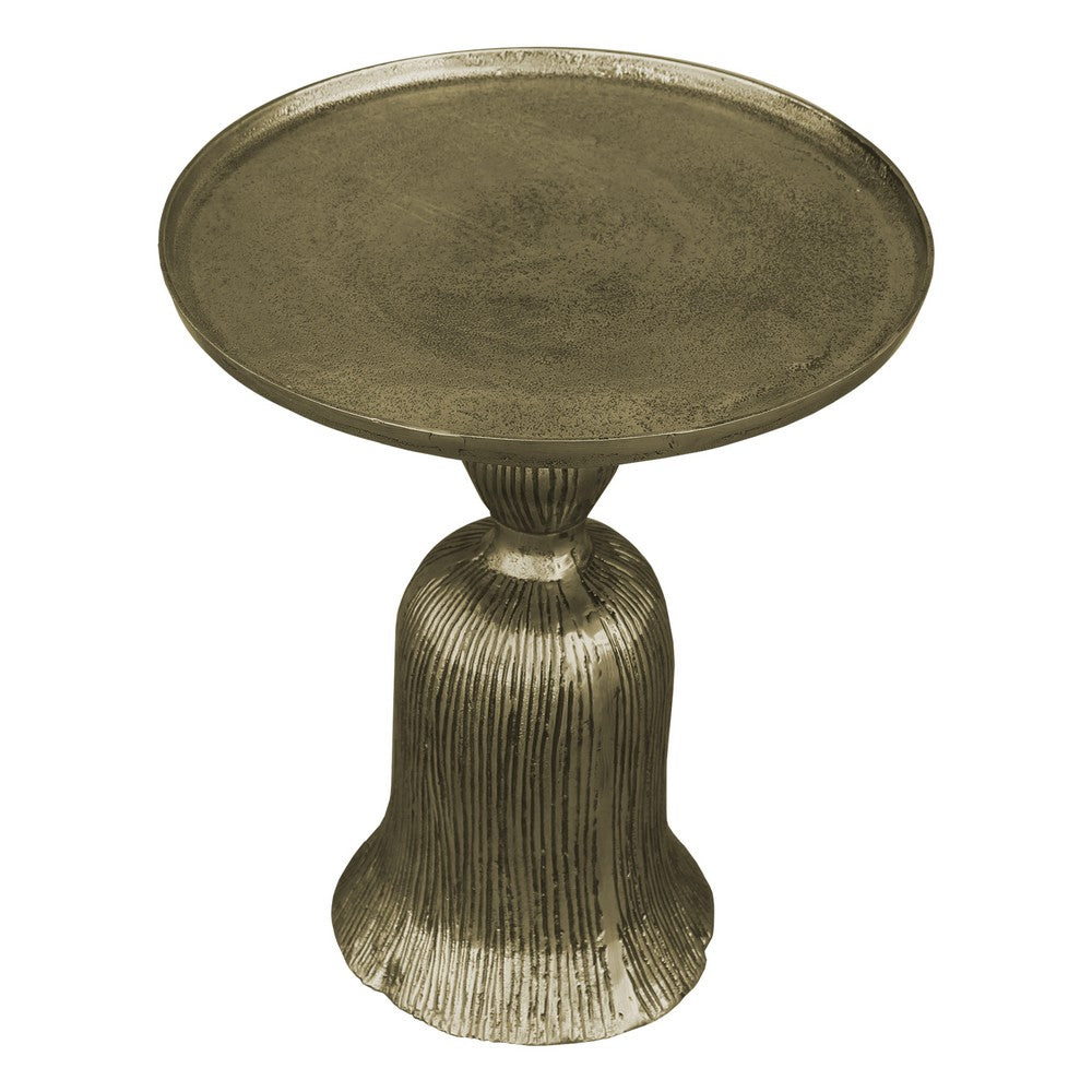 23 Inch Classic Vintage Accent Side Table Round Tray Top Aluminum Pedestal Base Ridges Antique Brass By The Urban Port UPT-272885