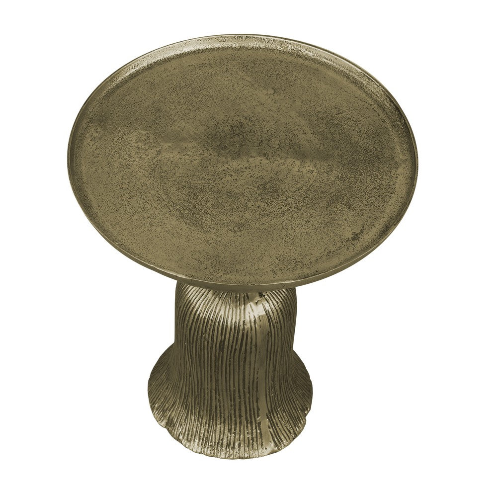 23 Inch Classic Vintage Accent Side Table Round Tray Top Aluminum Pedestal Base Ridges Antique Brass By The Urban Port UPT-272885