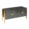 Tali 48 Inch Accent Sideboard Buffet Cabinet 2 Doors with Gold Round Handles Saw Marked Charcoal Gray Acacia Wood By The Urban Port