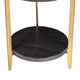 Tali 16 Inch Handcrafted Round Side End Table 2 Tier Charcoal Gray Acacia Wood Sleek Gold Metal Legs By The Urban Port UPT-272891