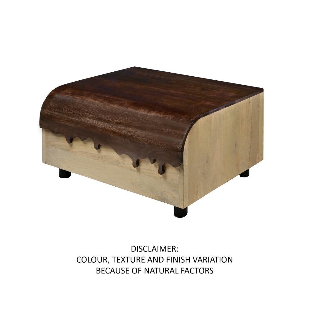 36 Inch Modern Mango Wood Coffee Table Drip Design Walnut Brown Surface Oak White Frame By The Urban Port UPT-272892