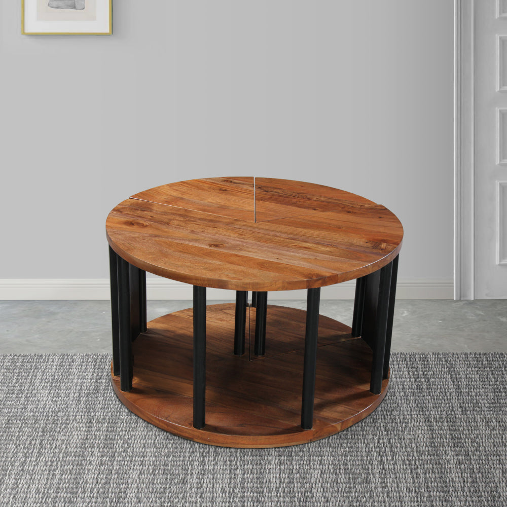 Jones 30-Inch Round Coffee Table, Handcrafted Natural Brown Acacia Wood, 3 Piece Split Design  By The Urban Port