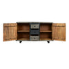 55 Inch Industrial Style Sideboard Console with 2 Cabinets Iron Handles Matte Gray Mango Wood The Urban Port UPT-272895