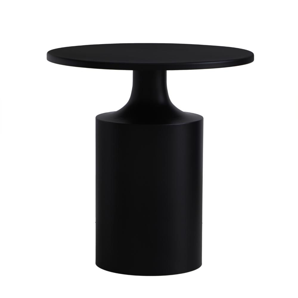 Zoe 20 Inch Modern Round Iron Side Table with Pedestal Base Matte Black By The Urban Port UPT-272899